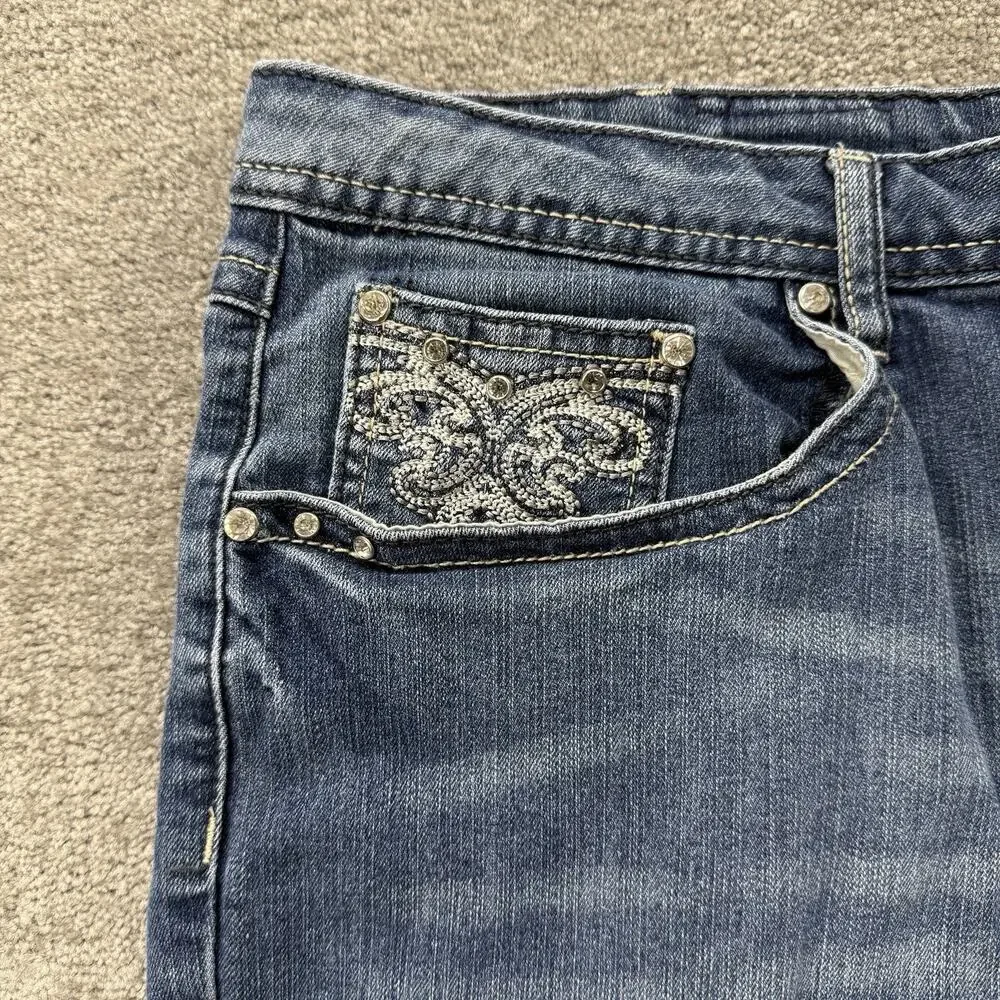 Earl Jean Womens 24W‎ Embellished Bermuda Denim Shorts Blue Studded Pockets